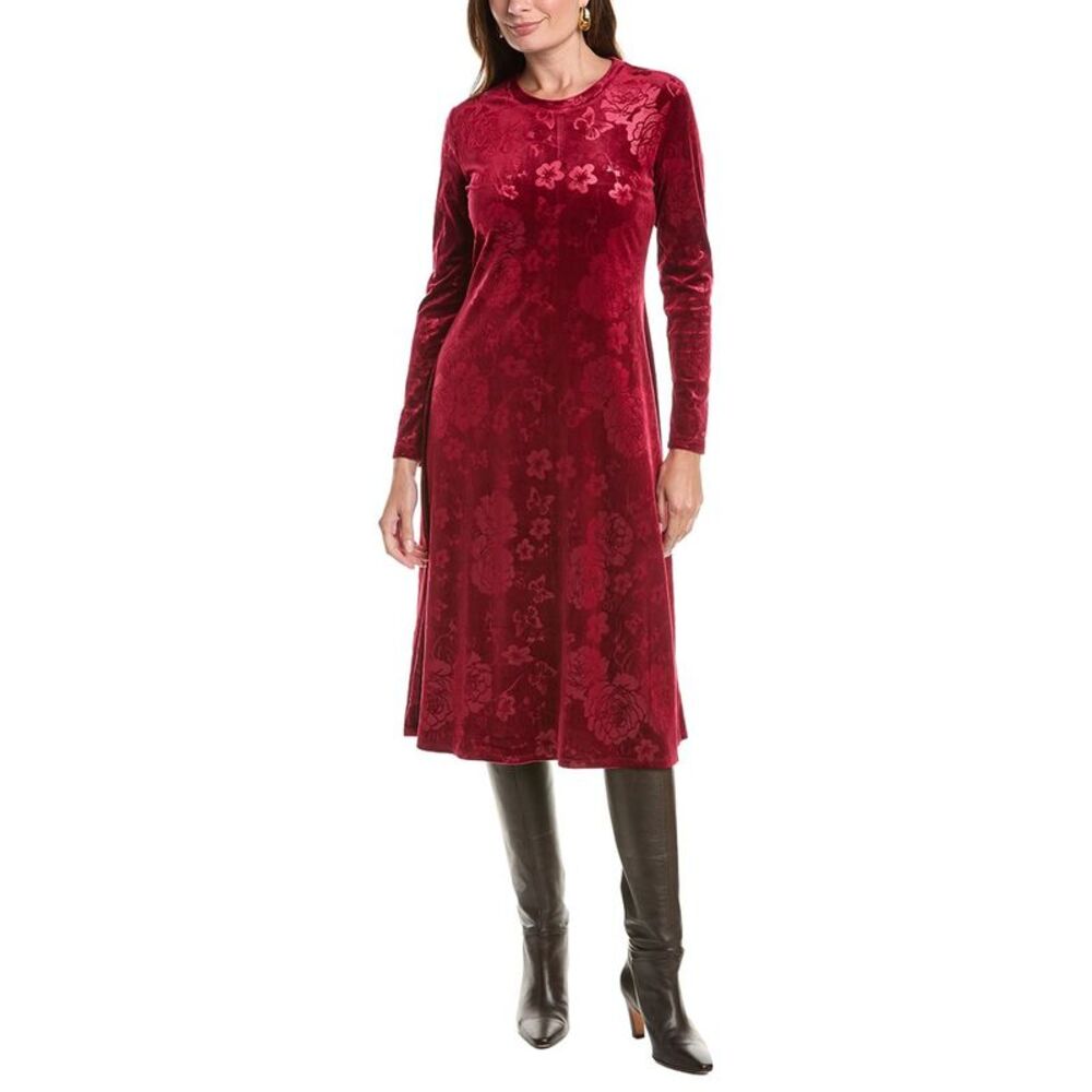 Johnny Was Womens  Embossed Stretch Velvet Midi Dress, Red